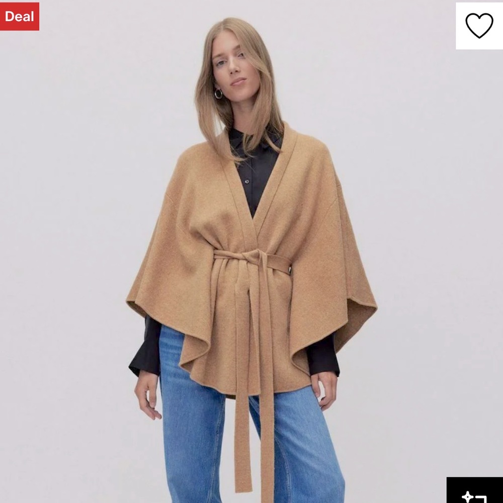 Thick apricot shawl with sleeves and belt